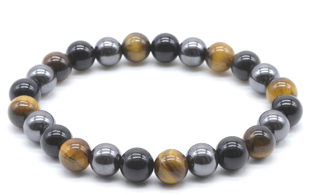 Bracelet Protection – Obsidienne Noire, Hématite & Œil de Tigre – Perles 8mm