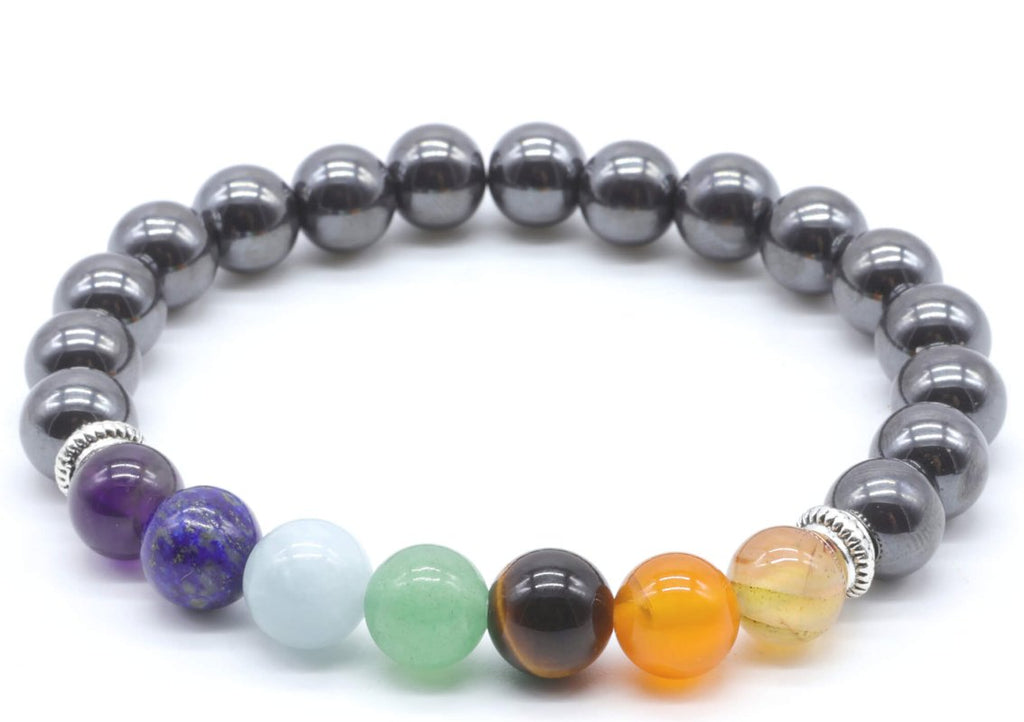 Bracelet Hématite & 7 Chakras – Perles 8mm