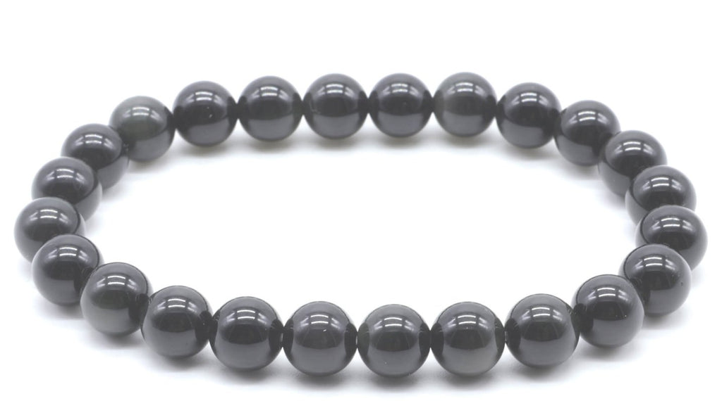 Bracelet Obsidienne Noire Dorée – Perles 8mm