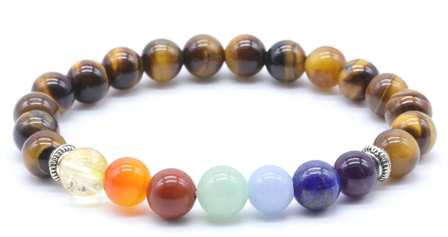 Bracelet Oeil de Tigre & 7 Chakras – Perles 8mm