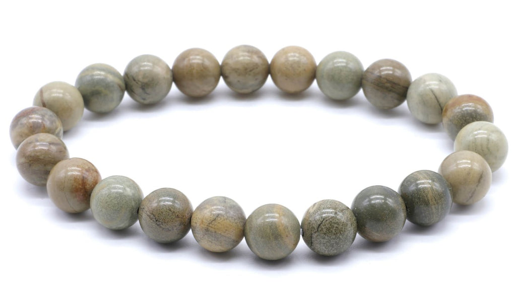 Bracelet Jaspe Feuille d’Argent – Perles Naturelles 8mm