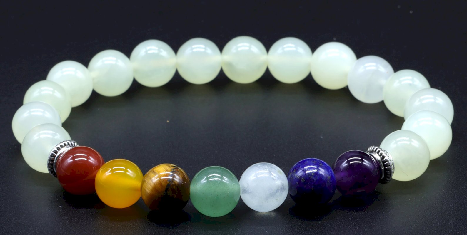 Bracelet Jade Verte & 7 Chakras – Perles Naturelles 8mm