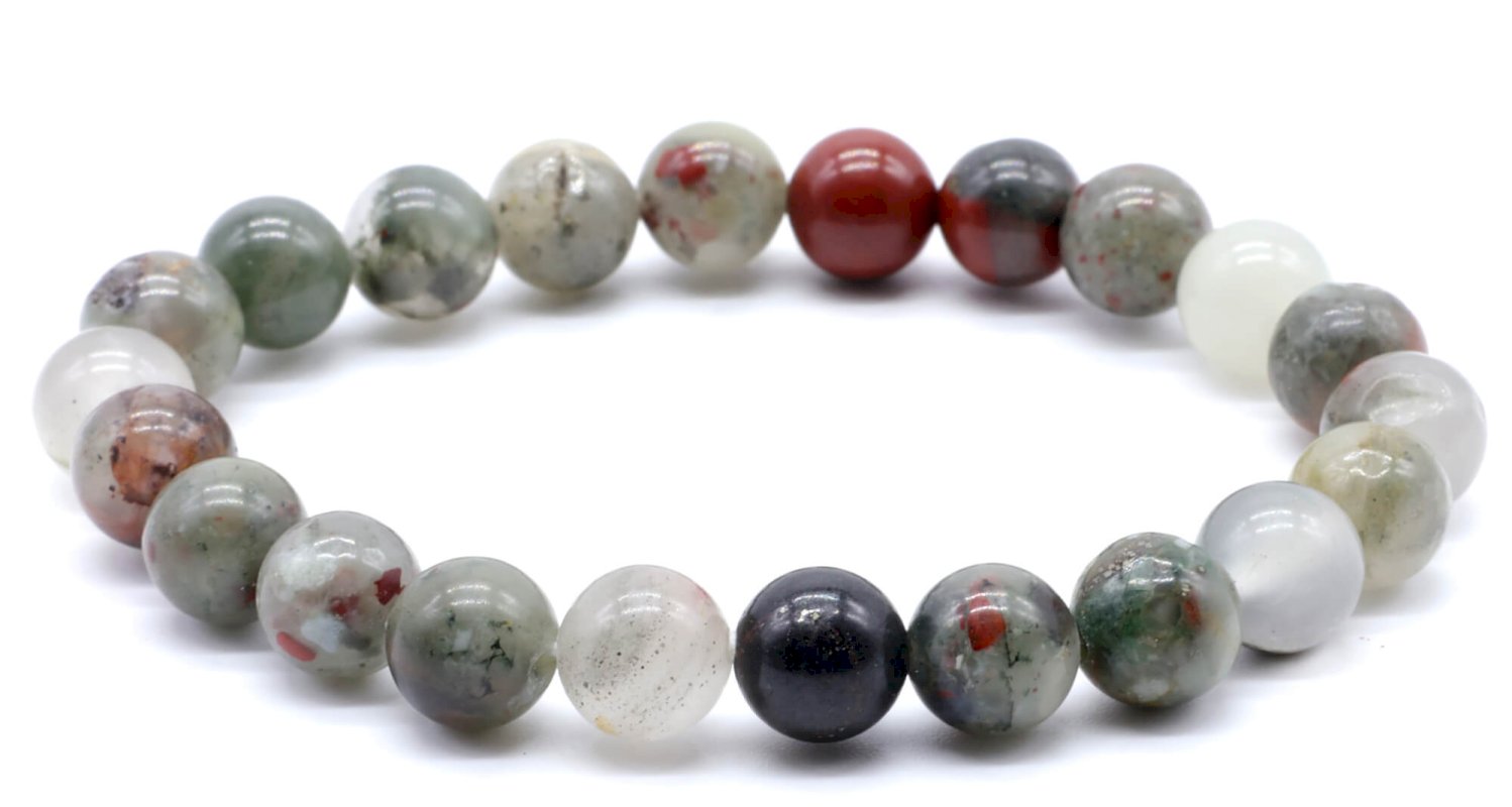 Bracelet Jaspe Héliotrope Africaine – Perles 8mm