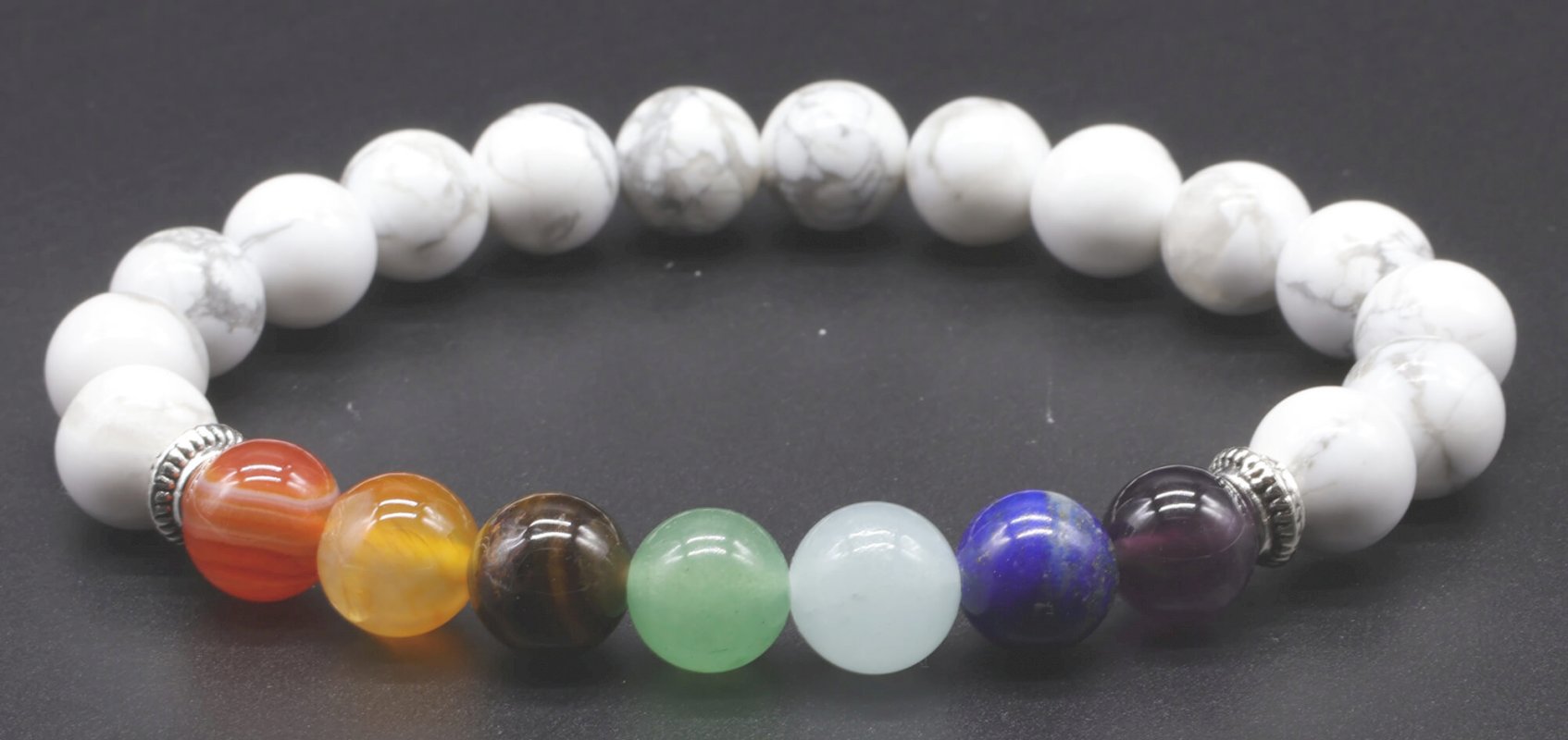Bracelet Howlite Blanche & 7 Chakras – Perles 8mm
