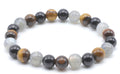Bracelet Labradorite, Tourmaline Noire & Œil de Tigre – Perles 8mm