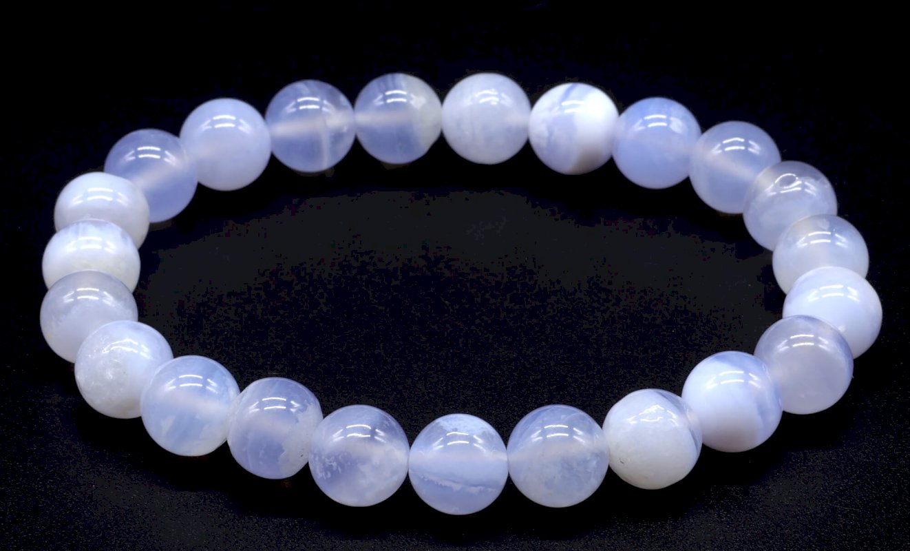Bracelet Calcédoine Bleue 'AA' – Perles 8mm