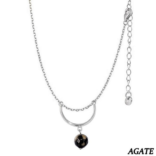 Collier Agate Demi-cercle – Maille Forçat Acier inoxydable Argenté