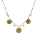 Collier Acier Doré Pierre Naturelle Rhodonite – Pendentif 3 Disques