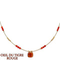 Collier Œil du Tigre Rouge – Perles Acier inoxydable Doré