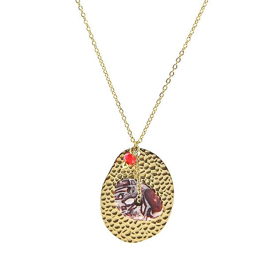Collier Femme Pierre Agate Rouge - Acier Inoxydable 316L