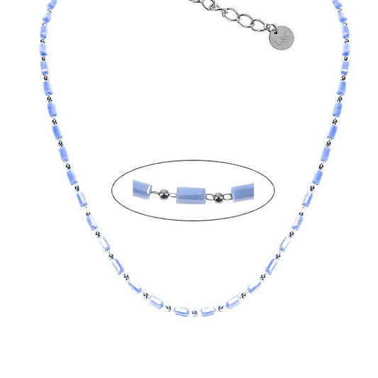 Collier Femme Acier 316L Perles de Cristal Bleu
