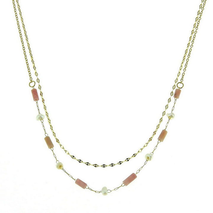 Collier Acier Inoxydable Breloques Rhodonite et Nacre