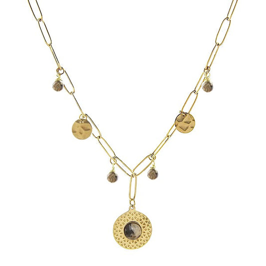 Collier Femme Acier Doré Pierre Naturelle Jaspe – Pendentif & Breloques