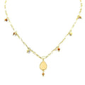 Collier Femme Acier Pendentif Paillette Pierre Naturelle Jaspe Paysage