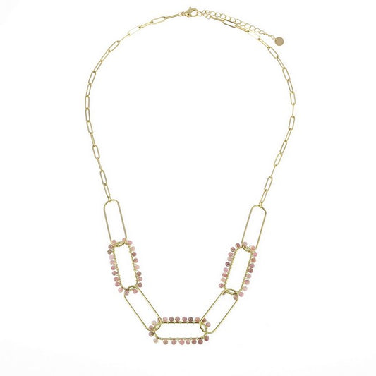 Collier Acier Inoxydable Pierres Naturelles Rhodonite