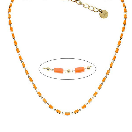 Collier Femme Acier 316L Perles de Cristal Orange
