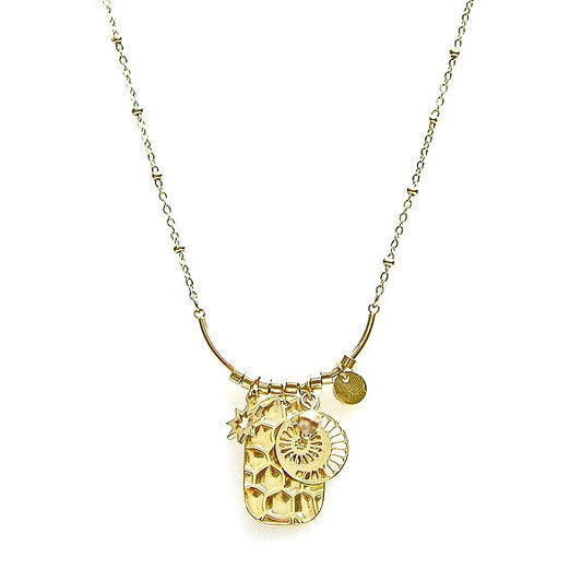 Collier Femme Acier Étoile & Breloques Pierre Naturelle Jaspe Paysage