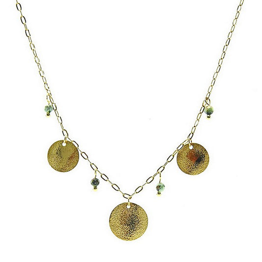 Collier Acier Doré Pierre Naturelle Turquoise d'Afrique – Pendentif 3 Disques