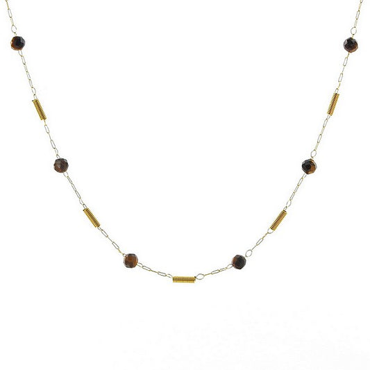 Collier Femme Acier Pierre Naturelle Œil de Tigre & Breloques