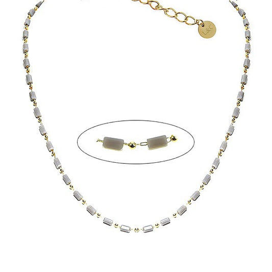 Collier Femme Acier 316L Perles de Cristal Gris