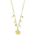 Collier Acier Doré Pierre Naturelle Œil de Tigre – Pendentif Pétale