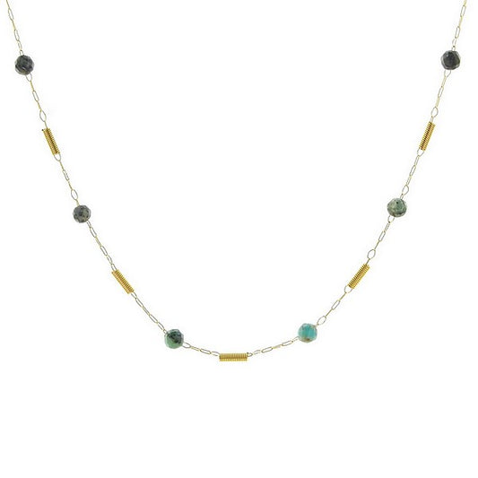 Collier Femme Acier Pierre Naturelle Turquoise d’Afrique & Breloques