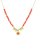 Collier Femme Chaîne Acier Breloques Disques Pierre Naturelle Agate Rouge