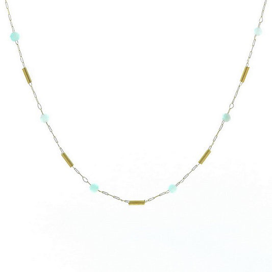 Collier Femme Acier Pierre Naturelle Amazonite & Breloques