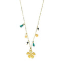 Collier Acier Doré Pierre Naturelle Turquoise d'Afrique – Pendentif Pétale