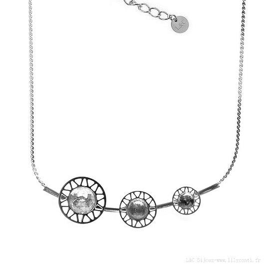 Collier Femme – Trio de Ronds Pierre Naturelle Flocon de Neige – Acier 316L