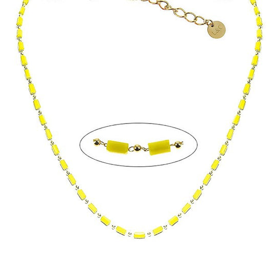 Collier Femme Acier 316L Perles de Cristal Jaune
