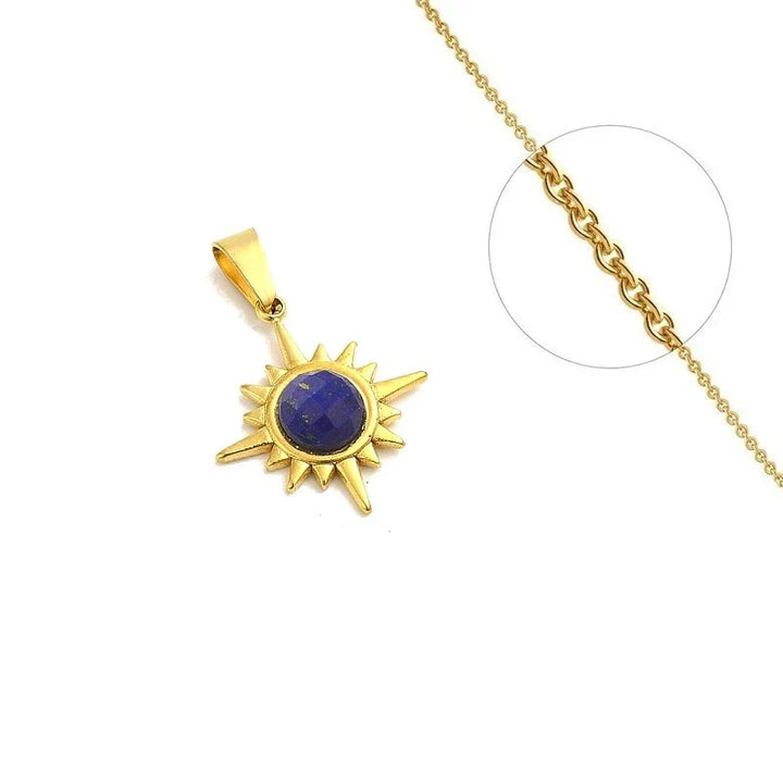 Collier Étoile Acier Inoxydable Pierre Naturelle Lapis Lazuli 6mm