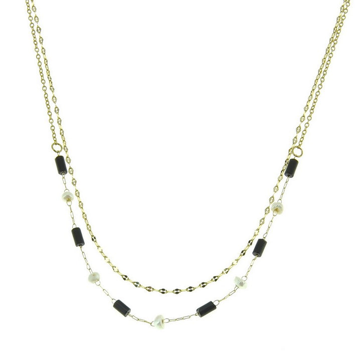 Collier Acier Inoxydable Breloques Agate et Nacre