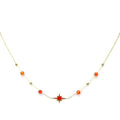 Collier Acier Doré Pierre Naturelle Agate Rouge – Pendentif Étoile