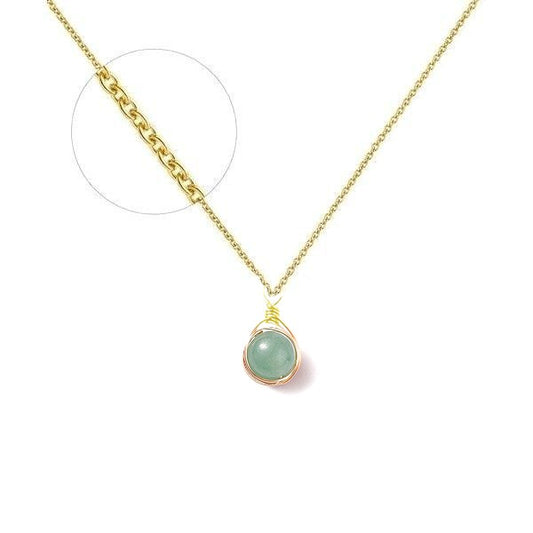 Collier Femme Aventurine 9mm - Plaqué Or 1 Micron