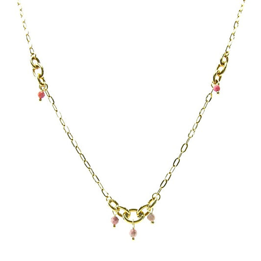 Collier Rhodonite – Chaîne Acier inoxydable Doré