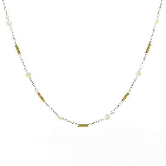 Collier Femme Acier Pierre de Lune Naturelle & Breloques