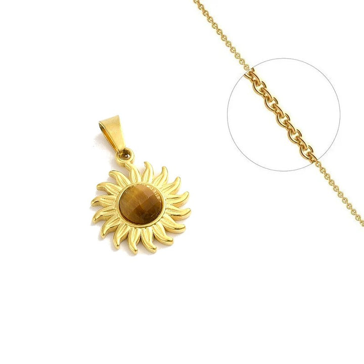 Collier Soleil Pierre Naturelle Œil de Tigre – Acier Inoxydable