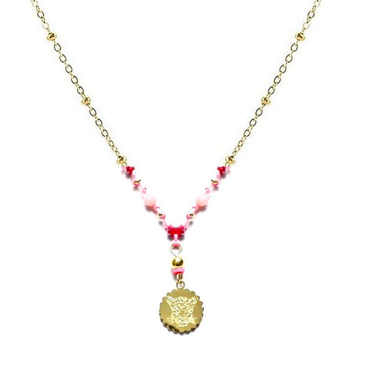 Collier Femme Tête de Tigre Rhodonite - Acier Inoxydable 316L
