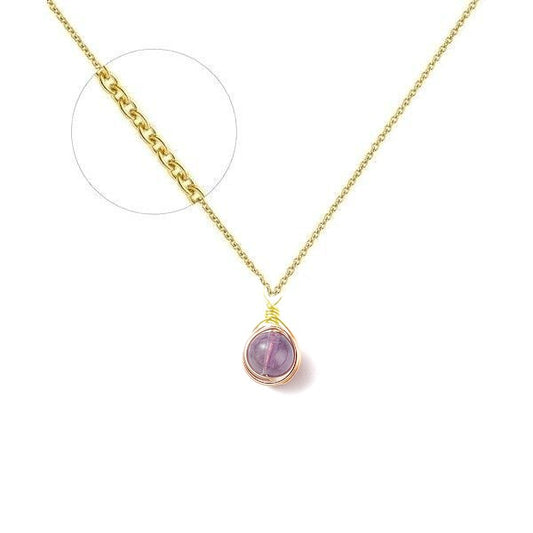 Collier Plaqué Or Pierre Naturelle Améthyste 9mm