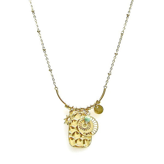 Collier Femme Acier Étoile & Breloques Pierre Naturelle Turquoise d’Afrique