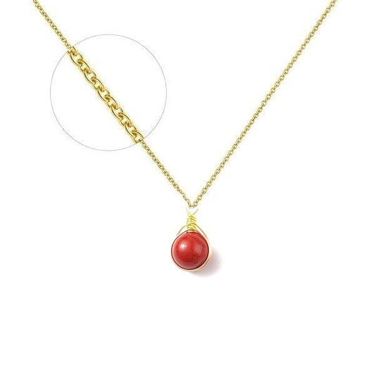 Collier Femme Cornaline 9mm - Plaqué Or 1 Micron