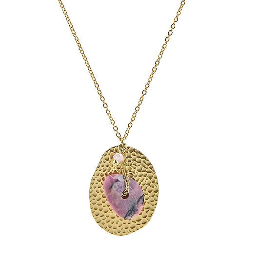 Collier Femme Pierre Rhodonite & Chaîne - Acier Inoxydable 316L