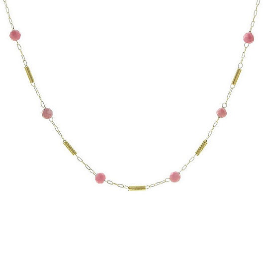 Collier Femme Acier Pierre Naturelle Rhodonite & Breloques