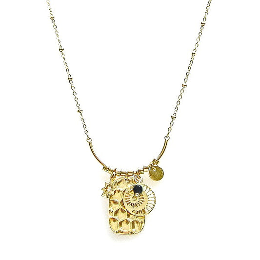 Collier Femme Acier Étoile & Breloques Pierre Naturelle Agate