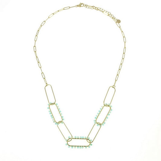 Collier Acier Inoxydable Pierres Naturelles Amazonite