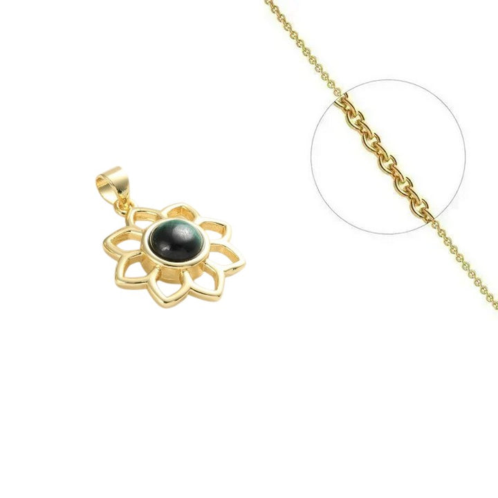 Collier Acier Inoxydable Pendentif Fleur Pierre Naturelle Malachite 6mm