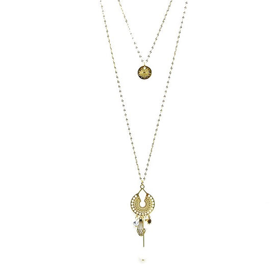 Collier Femme Acier Doré Pierre Naturelle Howlite & Breloques