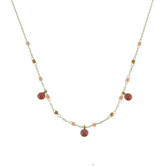 Collier Femme Breloque Émail & Rhodonite - Chaîne Fine Acier Inoxydable
