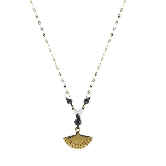 Collier Femme Pendentif Éventail Acier Pierre Naturelle Agate